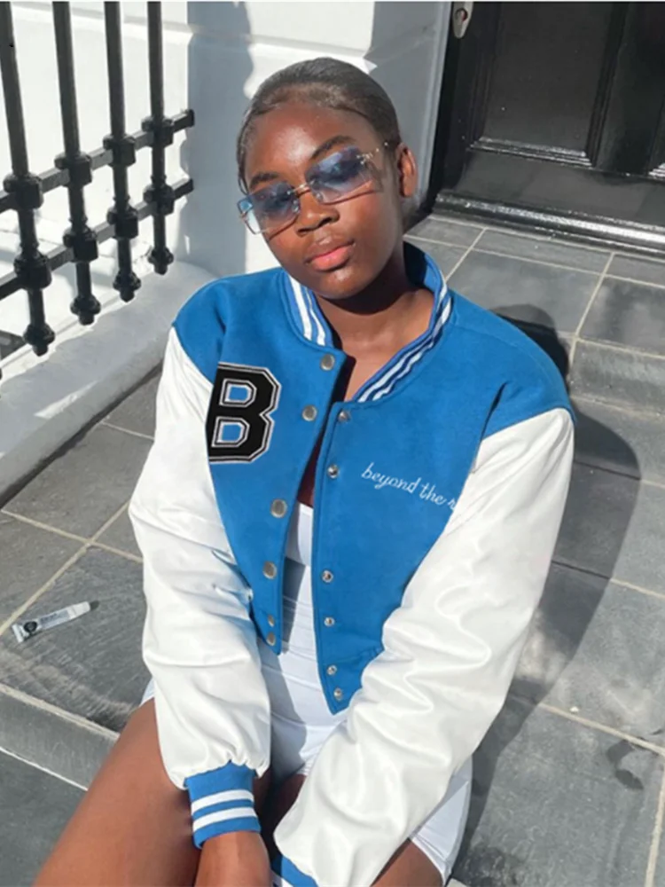 Kliou PU Лоскутная куртка в консервативном стиле Женская Осенняя Университетская