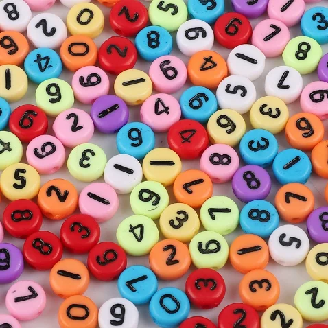 100 шт./партия круглые акриловые бусины-цифры 4 х7 мм