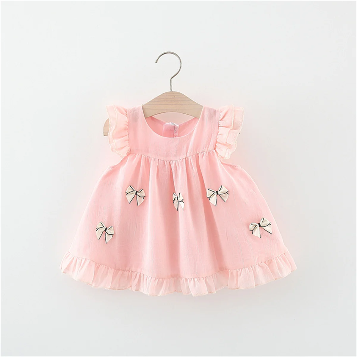 

Summer Sweet Girl'S Dress Sleeveless Bow Decorative Lace Solid Korean Edition Mad Gift Round Neck Daily Dress