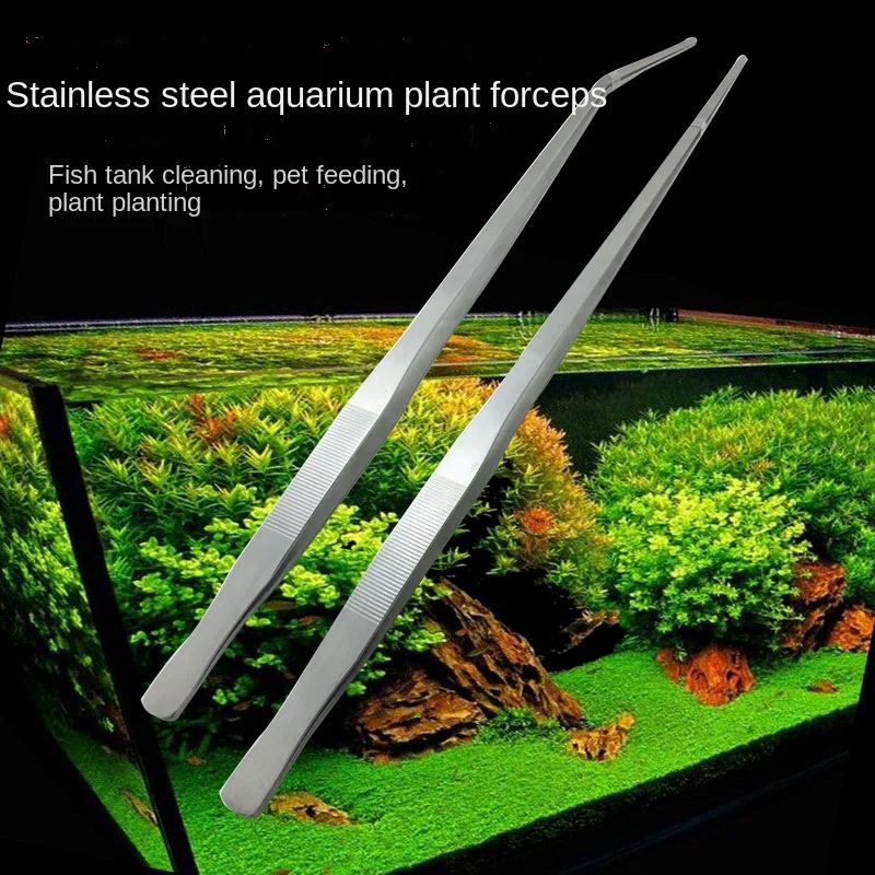 

Stainless Steel Tank Tweezers Pliers Aquarium Fish Tank Aquatic Plants Straight Elbow Forceps Clip Aquatic Cleaning Tool