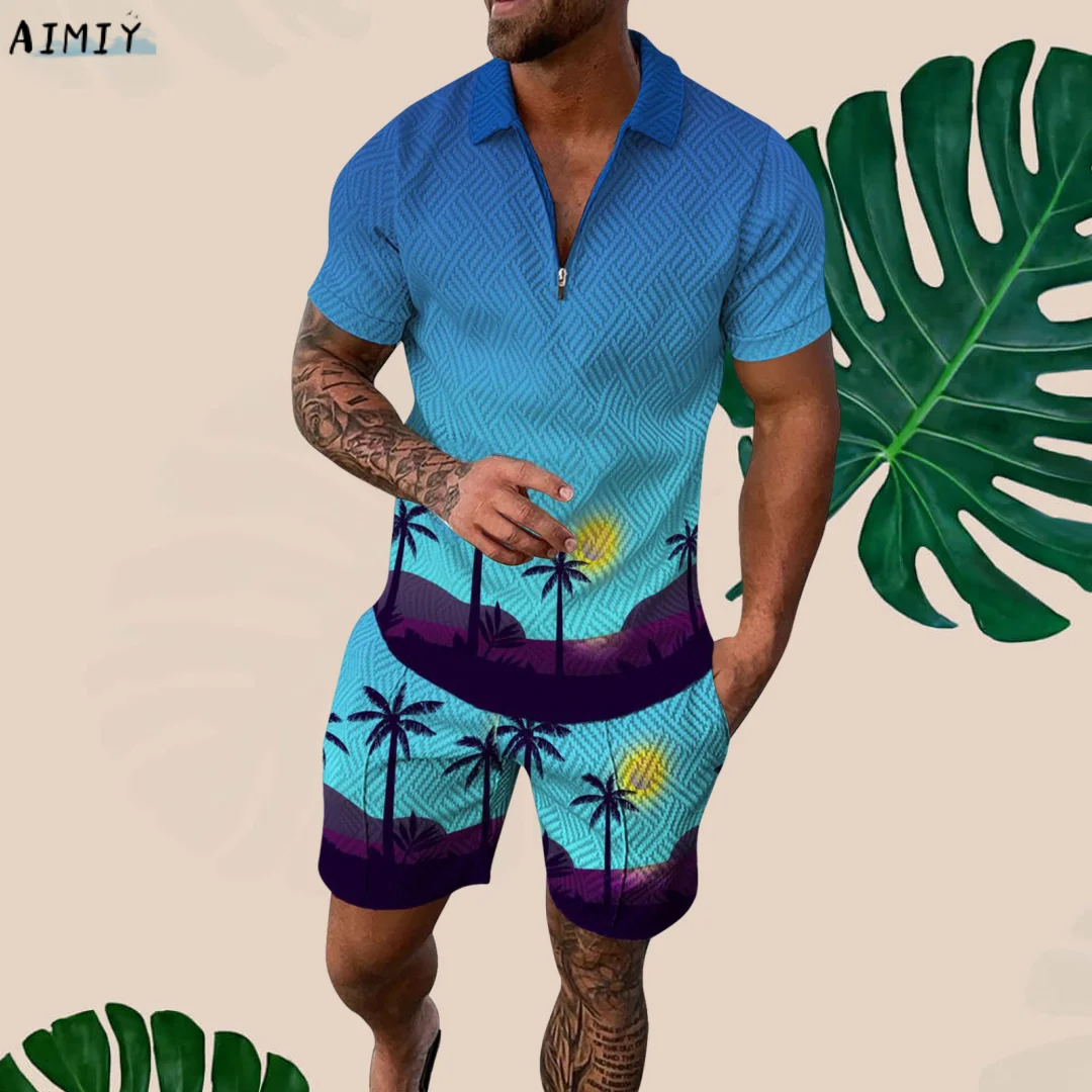 2022 Summer New Fashion Men's POLO Shirt Short Sleeve + Shorts Set Street Sports 3D Printing Outfit Men's Sportswear Suit Top