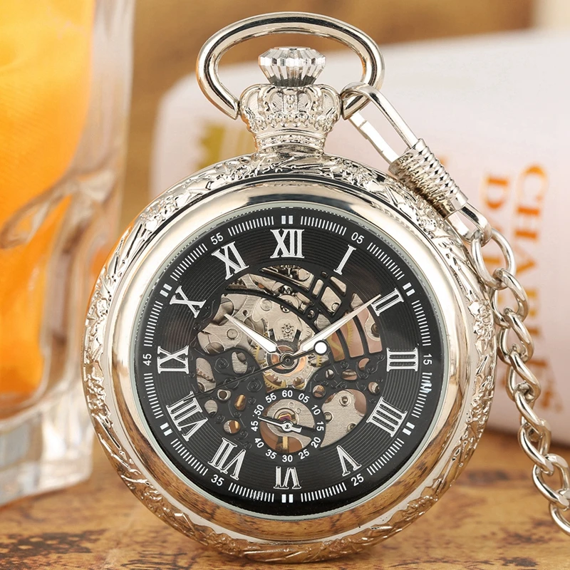 

Retro Bronze Antique Steampunk Roman Numerals Display Mechanical Pocket Watch Hand-Winding Pendant Clock Fob Chain Gifts for Men