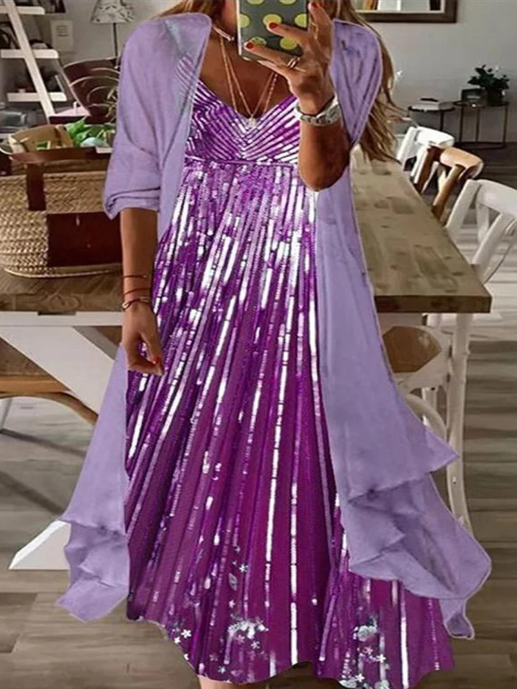 

Retro Pattern Print Suit Spring Sexy V-neck Suspender Dress Solid Cardigan Suit Summer Women 2022 Casual Long-sleeved Two-piece