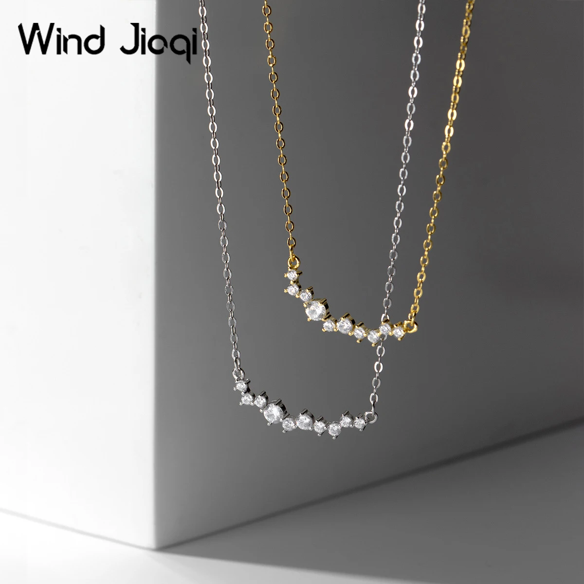 

Genuine 925 Sterling Silver Diamond Personality Irregular Row Diamond Necklace For Women Temperament Simple Summer Korea Style