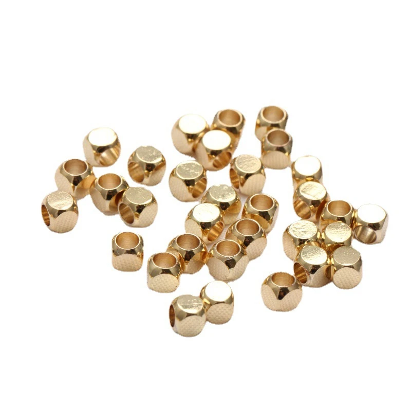 50 Pieces/Bag Beads 14k Gold Color Protection Square Block Beads Partition Smooth Surface Diy Jewelry Hand Beading Accessories