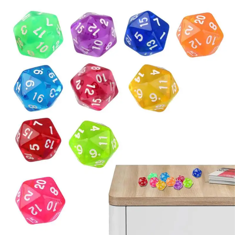 

10pcs Acrylic Dice Heavy Metal D20 Twenty Sided 20/24mm Dices 20-sides Polyhedral Dice For Board Game TRPG DND Dice Games