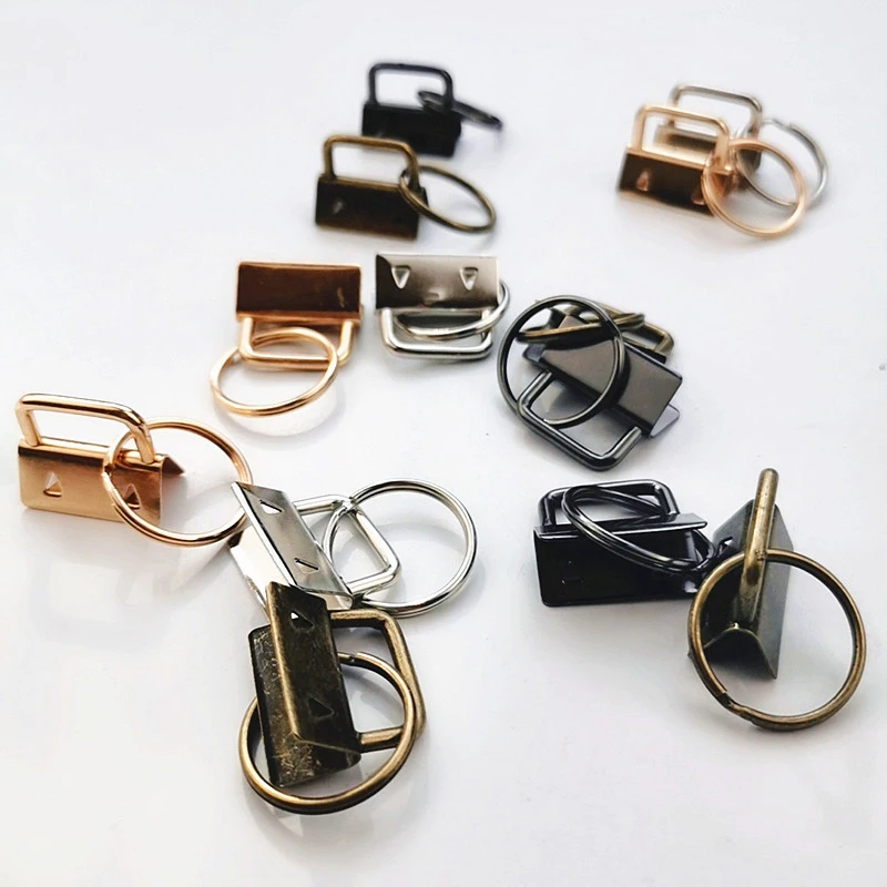 

10pcs/set Wristlets Keychain Long Tail Clip Split Ring Buckle Key Fob Chain Webbing Ribbon Iron 25mm Belt Purse Bag Pet Leash