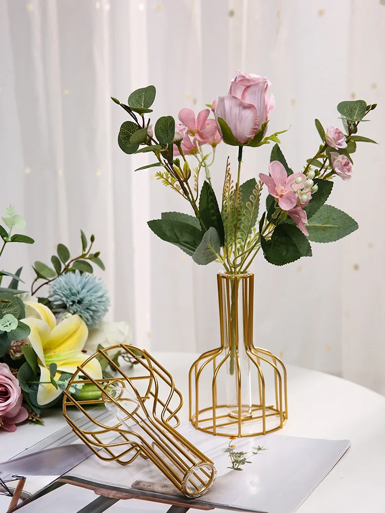 

Golden Hydroponics Vase Decoration Living Room Table Desktop Decoration Dried Flowers Flower Arrangement Green Flower Hydroponic