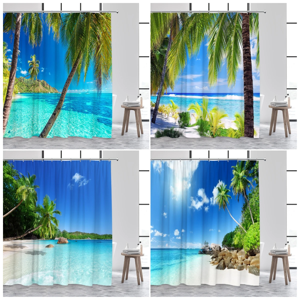 Занавеска для душа с синим океаном остров пляж кокосовые пальмы Гавайи природа