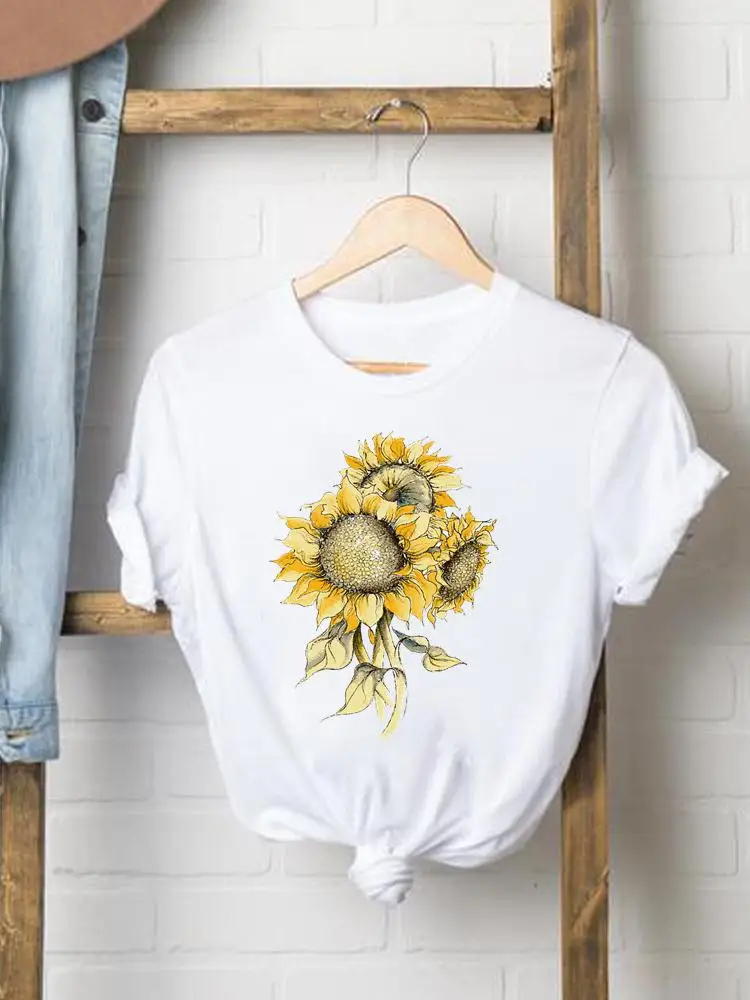 

Футболки, повседневная Милая стильная женская футболка в стиле 90-х с подсолнухом, летняя модная женская футболка с коротким рукавом, одежда ...