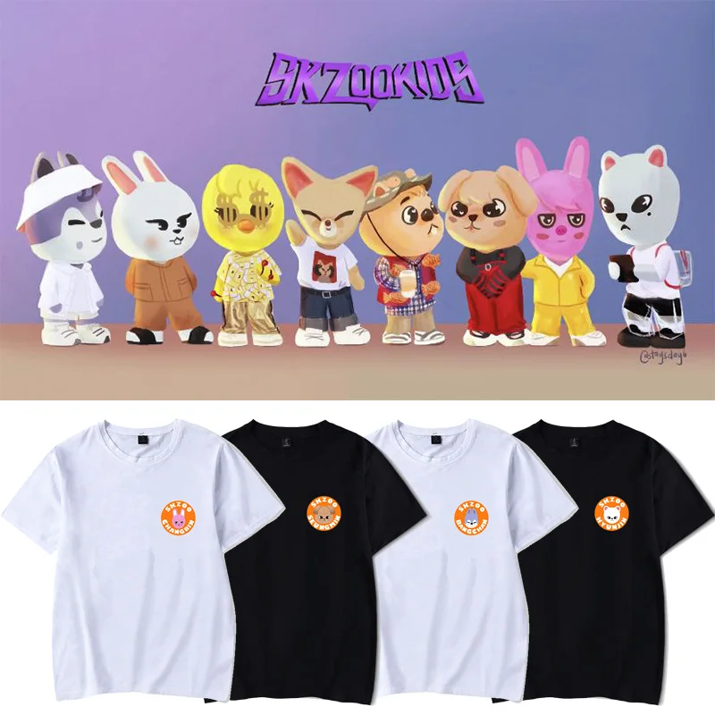 

Детская летняя футболка Kpop SKZOO с коротким рукавом, топы с героями мультфильмов, Хан Банг Чан чанбин Феликс севнминь хинцзинь ли знаем, футбол...