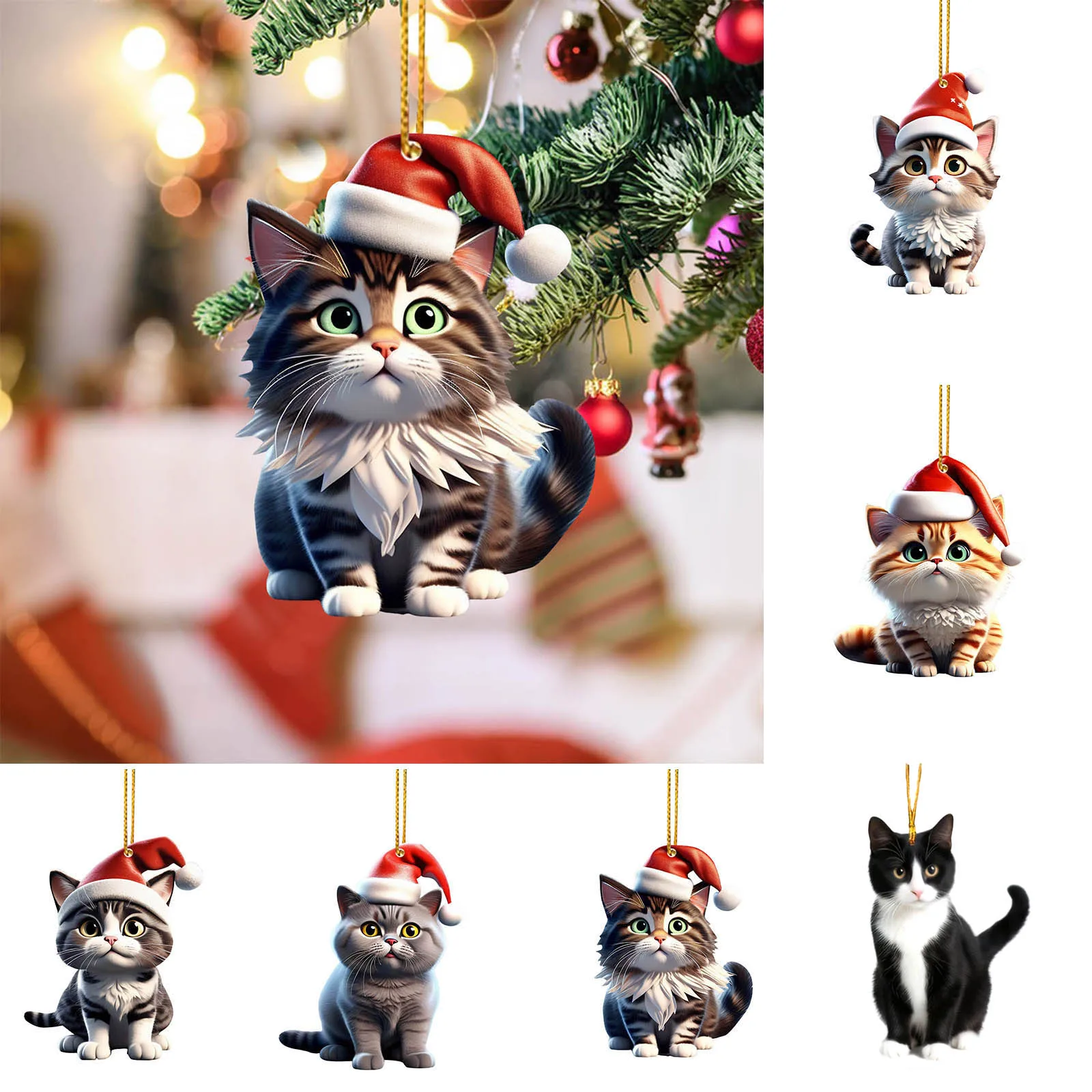 2D акриловый кулон с котом рождественская шляпа изображением котенка