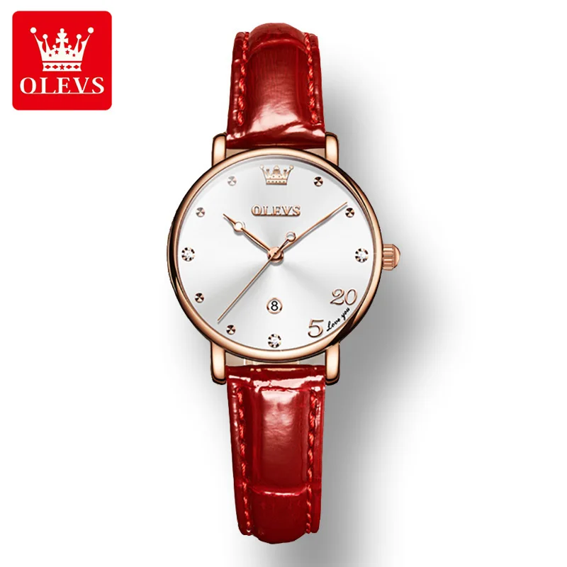 

OLEVS 5505 Genuine Leather Strap Fashion Women Wristwatches Trendy High Quality Quartz Waterproof Watch for Women Calendar
