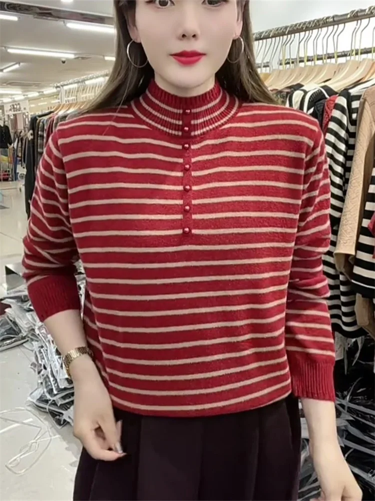 Женский полосатый свитер в стиле ретро вестерн осень 2024 новый корейский женский