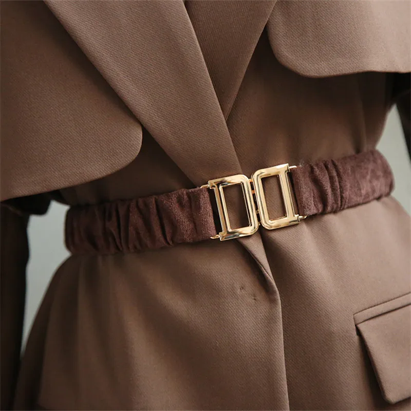 

Luxury Fashion Leather Elastic Belt For Women Designer Brand Metal Buckle Waist Strap Coat Dress Decorated Waistband Girdle