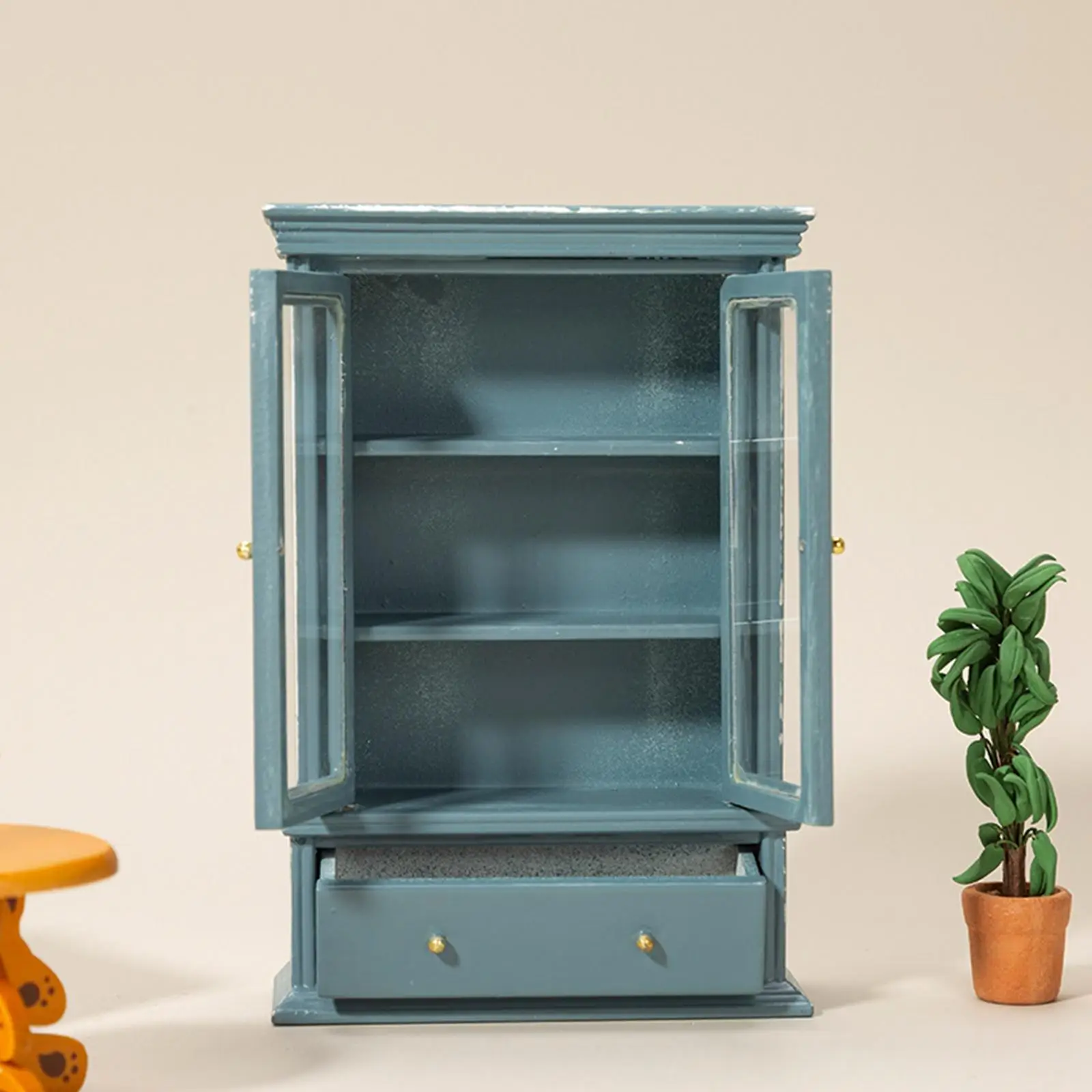 

Wooden Dollhouse Cabinet Dollhouse Decoration Miniature Cupboard Dollhouse Furniture Bookshelf Toy for Boys Girls Birthday Gifts