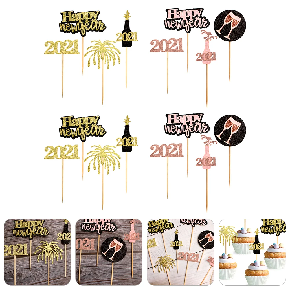 

Cake New Year Cupcake Picks Topper Decorations Toppers Party Supplies Happy Toothpicks Christmas Inserted Lovely Favors Paper