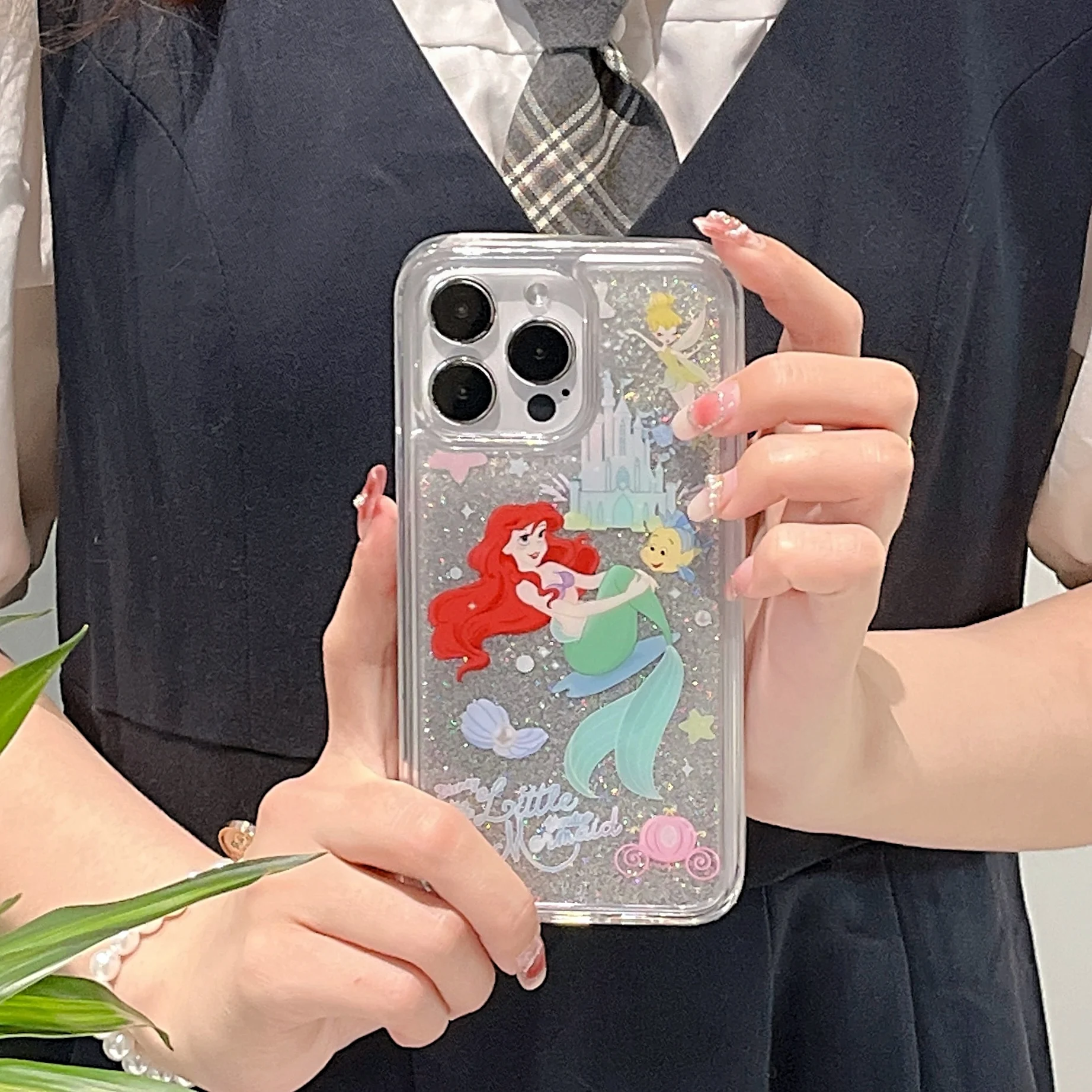 

Disney ariel cute cartoon quicksand glitter Phone Cases For iPhone 14 13 12 11 Pro Max Back Cover