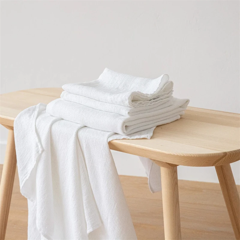 Stone Washed Soft Lightweight Travel Towel Waffle Weave Quick Dry Natural Flax Thin Towel For Bath Gym