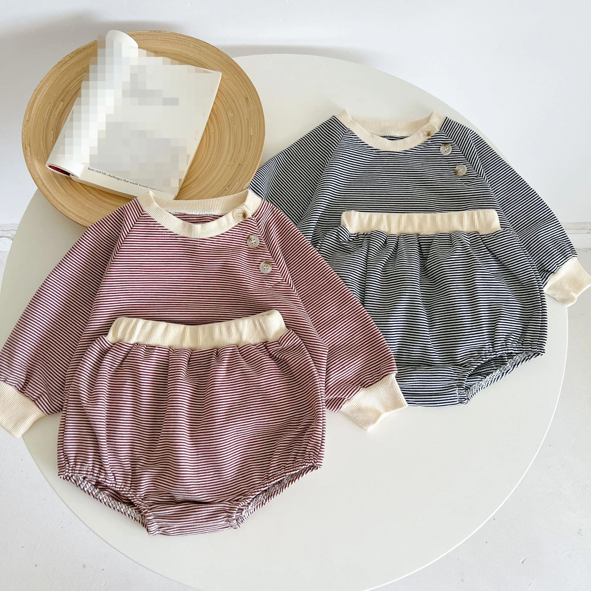 

2022 Autumn Infant Kids Baby Girls Long Sleeve Striped T-shirt+Shorts Clothing Sets Newborn Baby Girls Suits Clothes