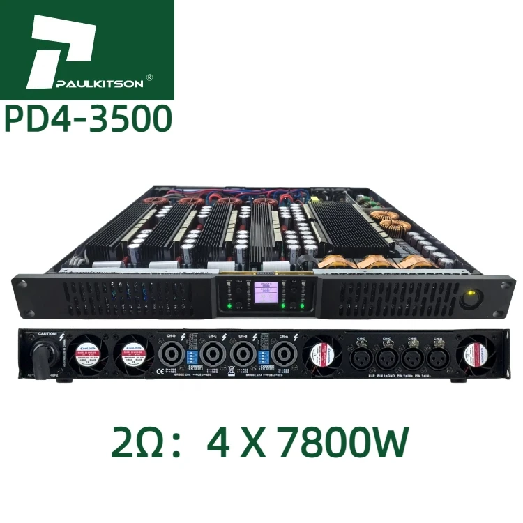 Фото Усилитель Paulkitson SiC PD43500, 4-канальный усилитель звука для сабвуфера, 2 Ом, 4x6800 Вт, 1U, профессиональный аудиоусилитель класса D №5
