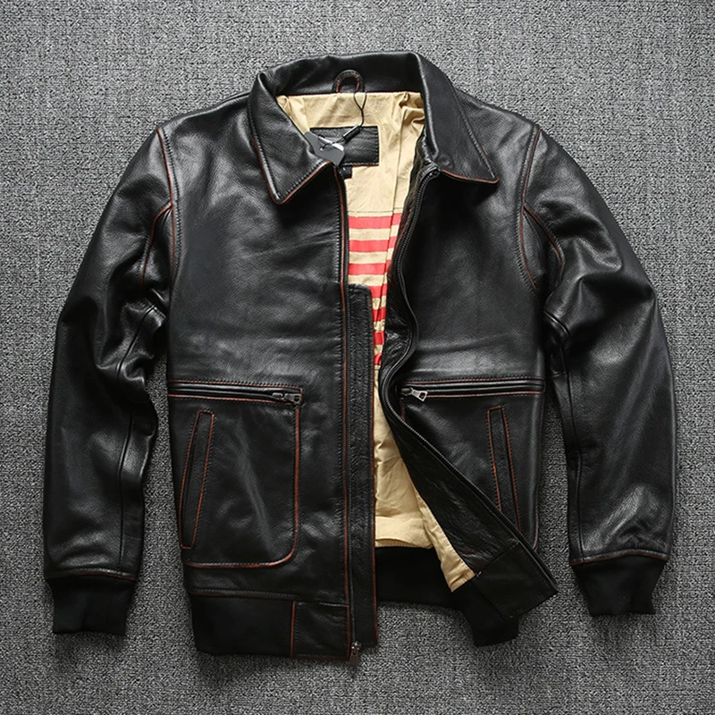 Куртка-бомбер мужская Однослойная из натуральной кожи на весну-осень