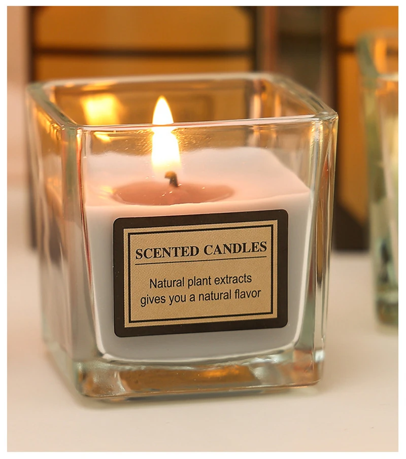 

2 Pieces Floral Aromatic Candle Candy-colored Scented Candle Glass Square Cup Candle Home Scented Decoration For Yoga Spa