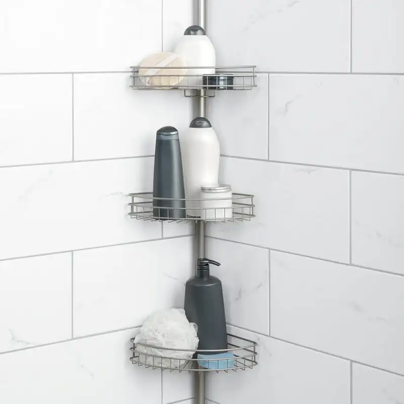 

Pole Shower Caddy, Rust Resistant, 3 Shelves, Satin Nickel