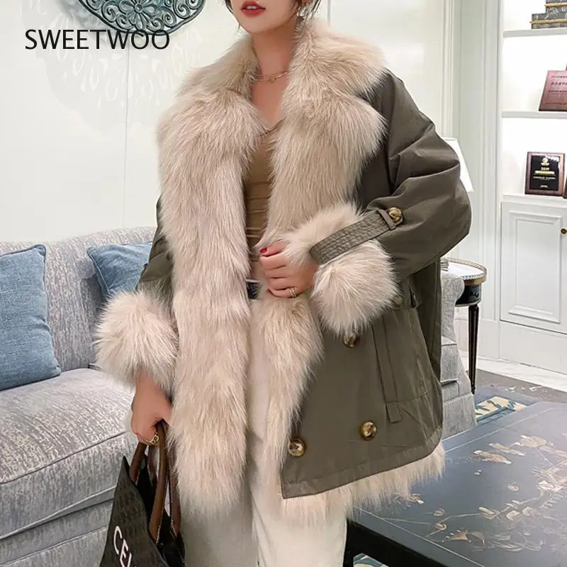 real Fox Fur Coat Oversized Female Jacket Warm Double-Sided Coats Women 2022 Fur Parka Contracted Slim Tide Imitation Fur Inside