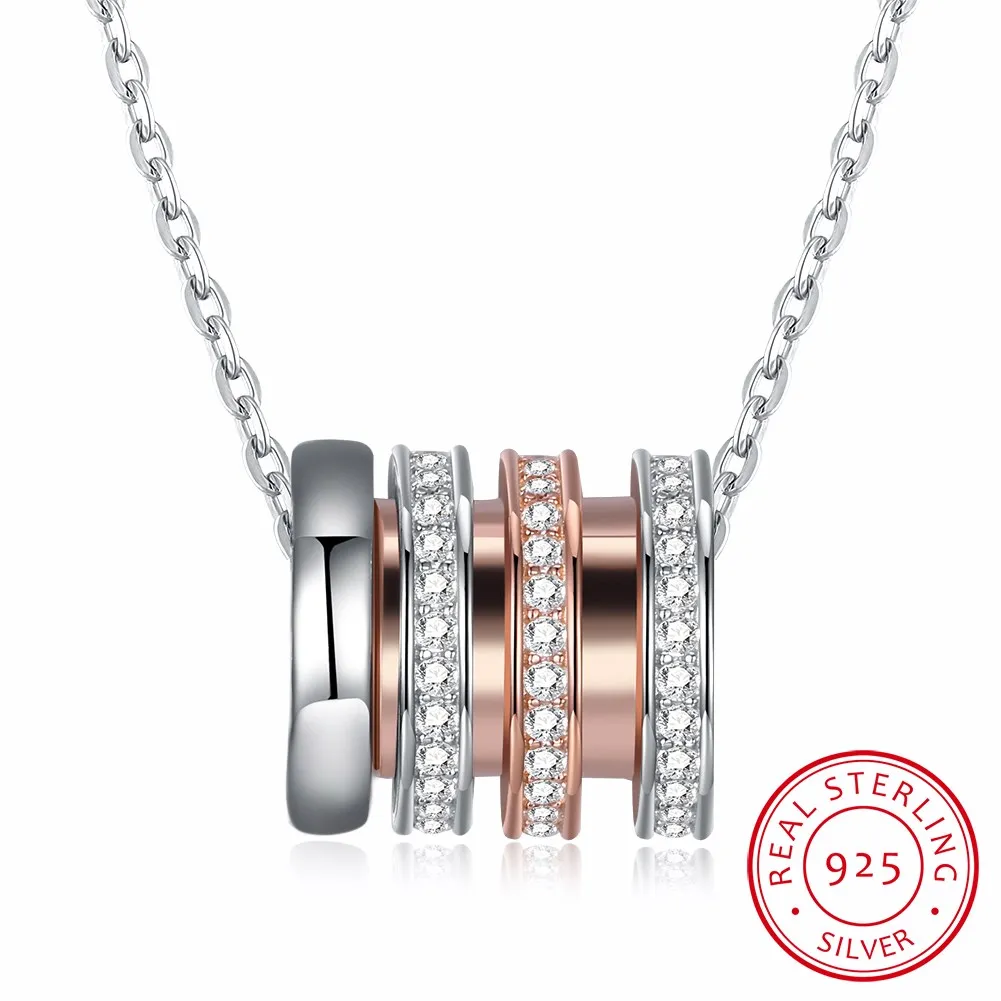 

PTE Fashion Sterling Silver Round Diamond-plated Rose Gold Split Silver Necklace