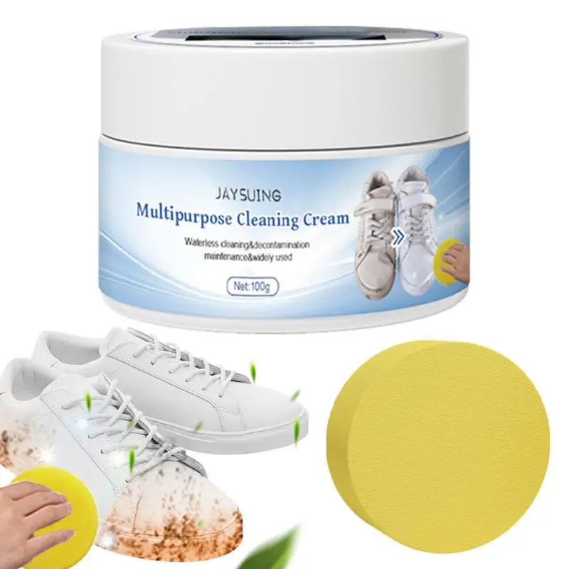 

White Shoes Cleaning Cream Stains Remover Shoes Whitening All-Purpose Cleansing Cream With Wipe Sponge For Shoes Sneakers