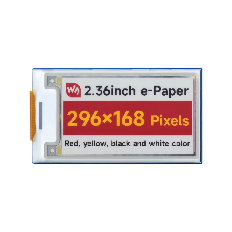 

4-Color 2.36inch e-Paper e-Ink Display Monitor Module for Raspberry Pi 4/ 3/ Zero, Red/Yellow/Black/White 296 × 168 Resolution