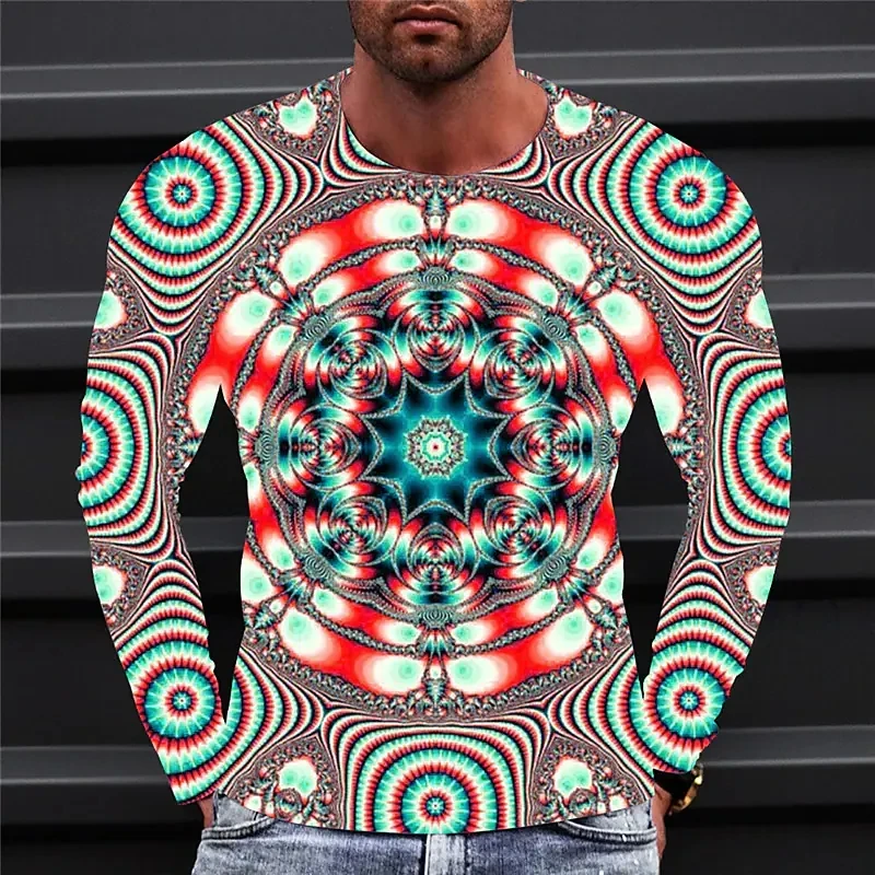 

Men's T shirt Graphic Optical Illusion Abstract Crew Neck Clothing Apparel 3D Print Outdoor Casual Long Sleeve Print Vintage