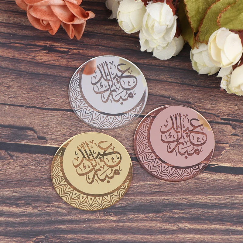

5 Pcs/lot Gold Silver Round Eid Mubarak Cake Topper Acrylic Cupcake Topper Ramadan Kareem Decoartion Muslim Islam Party Items