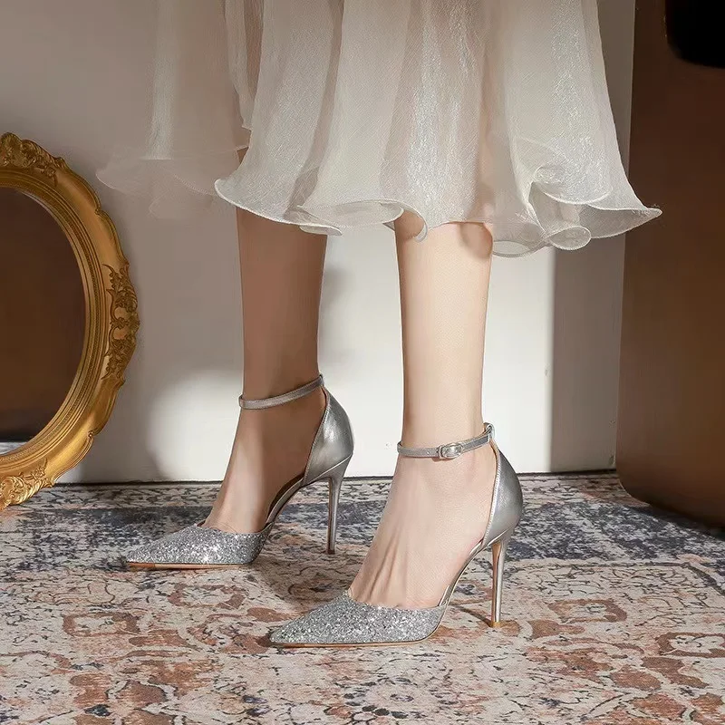 2023 Summer Brand Women's High Heels Shiny Women's Sandals Sexy Party Women's Pumps High Quality Comfortable Wedding Shoes