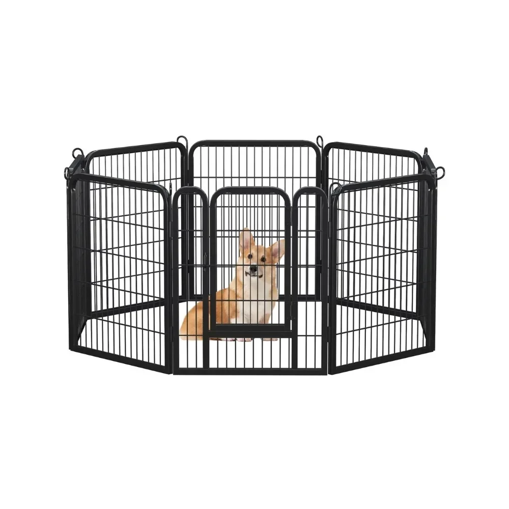 

Smile Mart 31.5″H Dog Playpen with Door 8 Panels for Outdoor Indoor, Black