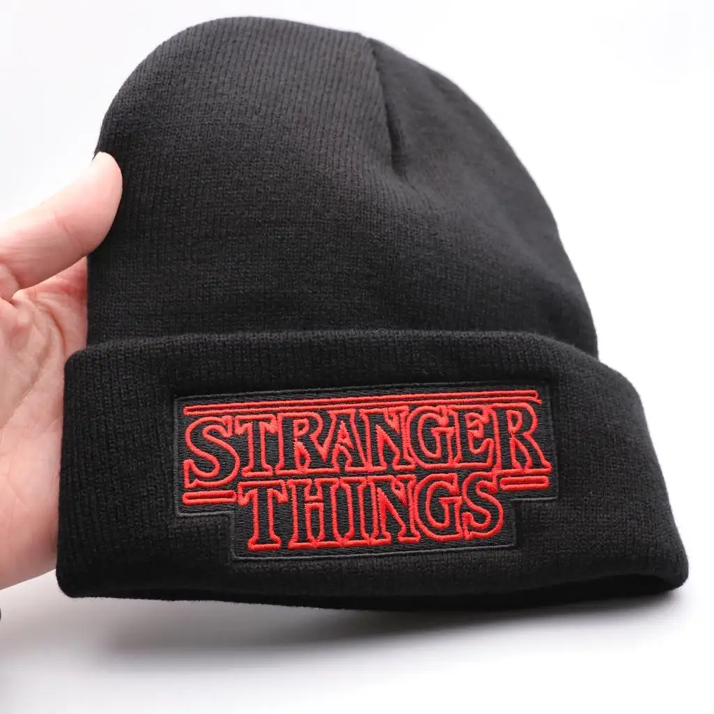 

New Hot New Movie Stranger Things Knitted Hat Embroidery Fashion Black Keep Warm Wool Cap Autumn Winter Gift