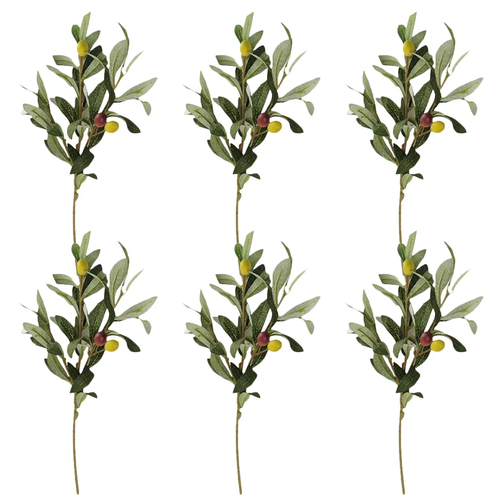 

6 Pcs Dinning Table Decor Artificial Olive Branch Fake Greenery Flowers Tree Branches Vases Plastic Small Plants