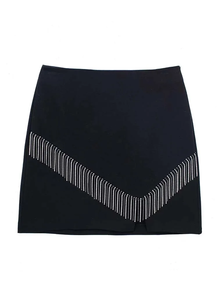 

KLKXMYT TRAF Rhinestone Skirt Women Tassels Short Skirts Woman Fashion 2022 High Waist Skirt Bodycon Elegant Mini Skirts