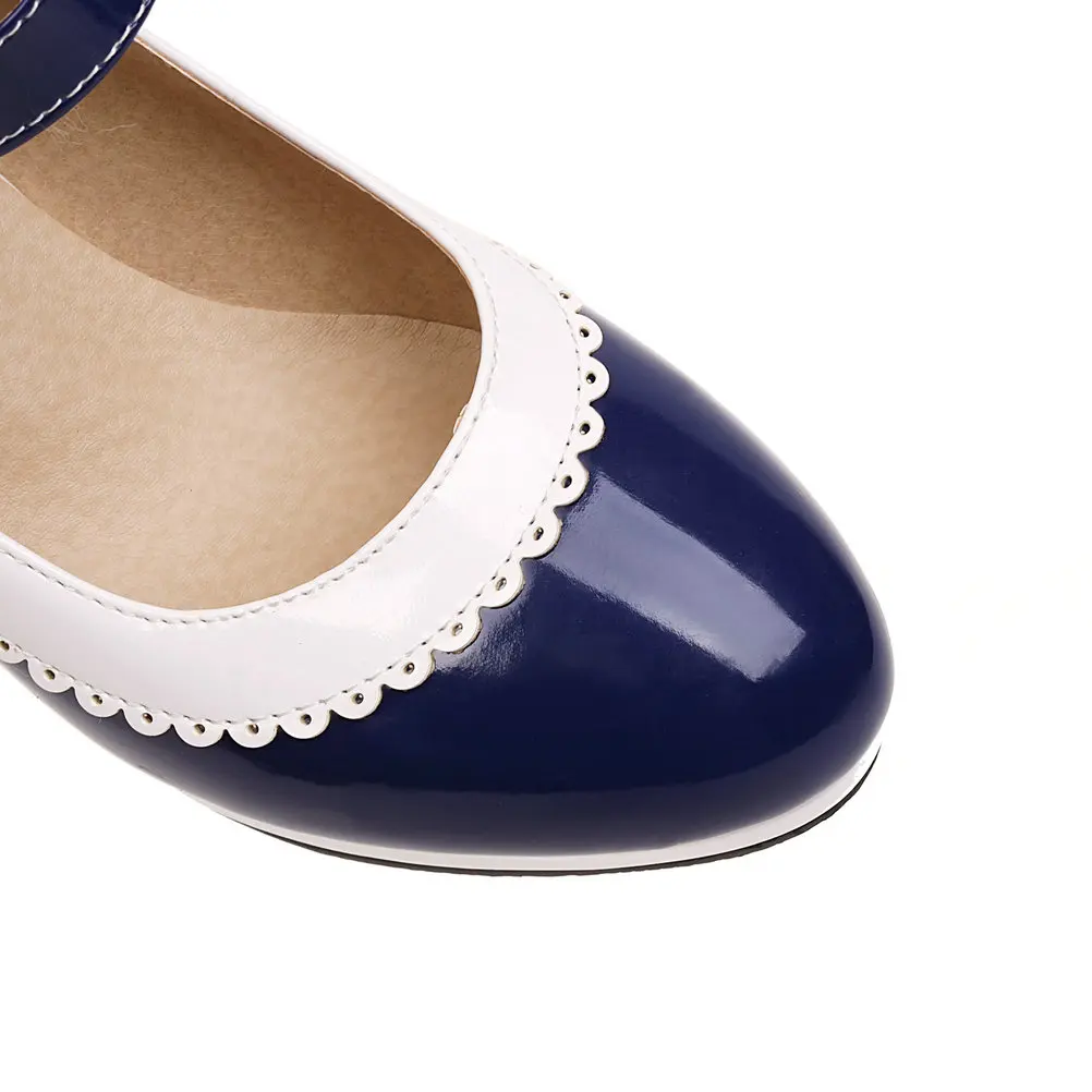 Eokkar Patent Mary Janes Heels Pink Block Rockabilly Shoes Lolita High Heels Shoes Wingtip Shoes Black White Pumps Shoes 2022