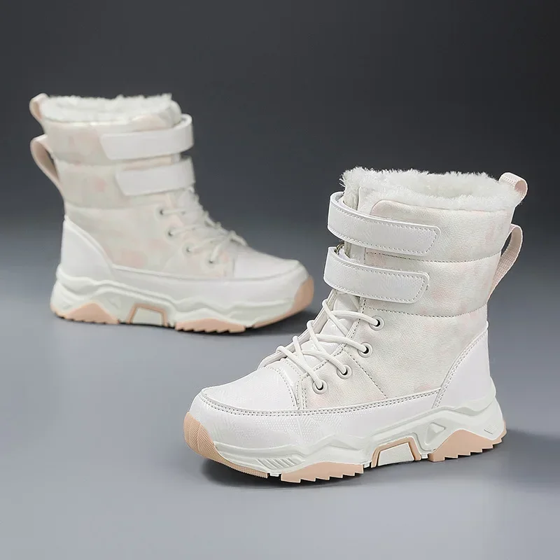 Плюшевые модные короткие ботинки на платформе детские зимние для девочек теплые