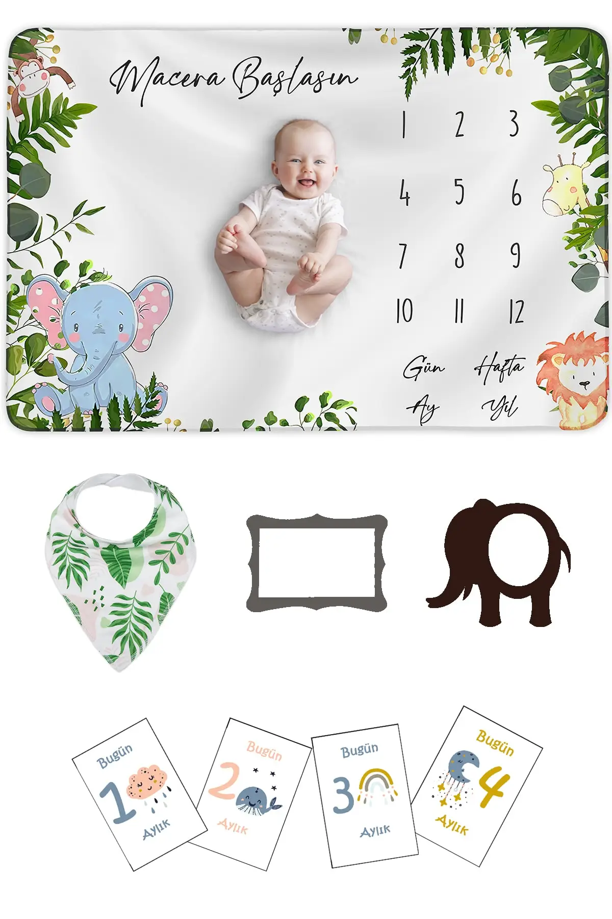 Baby Gift Aylık Moment Blanket, 150x100cm, Apron, Cards, new Born Gift Set Green Mother & Kids