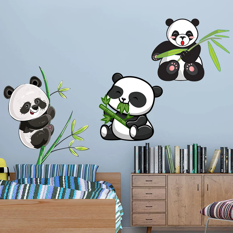 Мультяшные панды бамбуковые наклейки на стену для детской комнаты потолочная