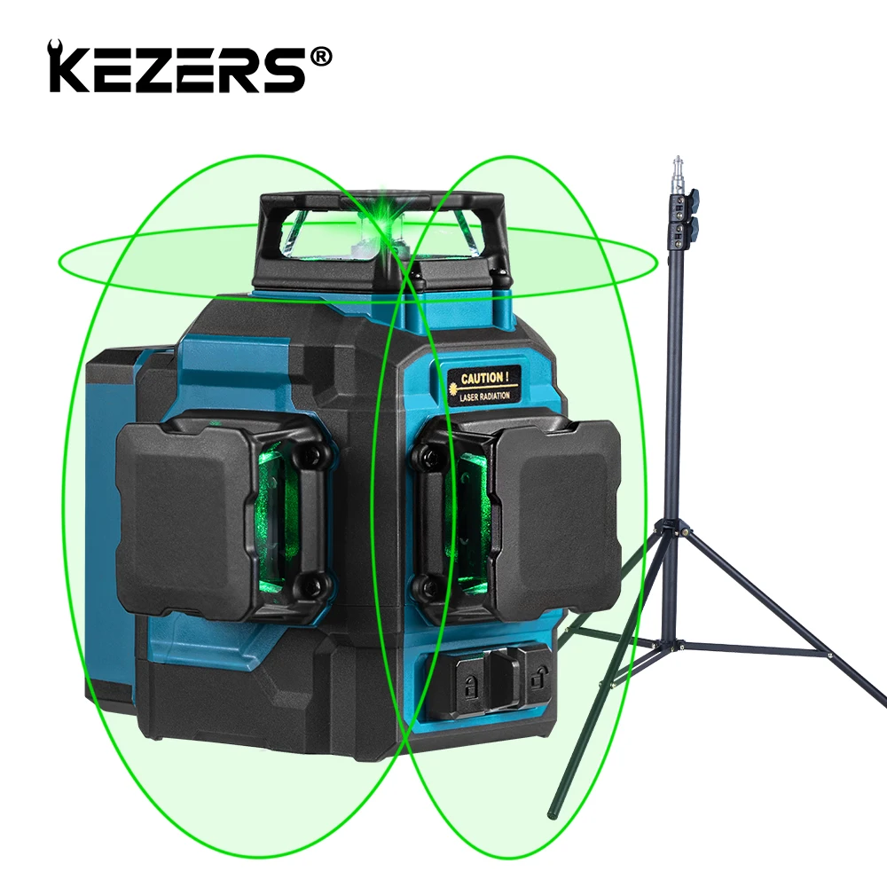 

KEZERS 3D 12 Lines Green Laser Level 360 Self-Leveling лазерный уровень Osram Diodes nivel láser with 2m Tripod