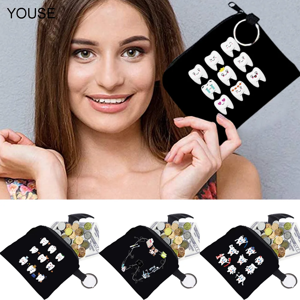 

Teeth Pattern Print Coin Purse Women Girl Kids Canvas Coin Money Card Holder Case Wallet Pouch Earphone Key Organizer Bags