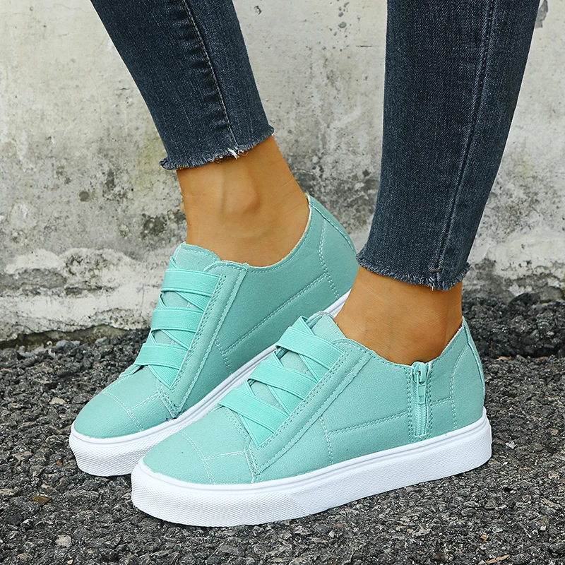 

Women's Casual Vulcanized Shoes 2022 Low-cut Zipper Flat Sneakers Outdoor Walking Shoes Women Comfy Canvas Shoes Zapato Mujer