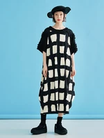new summer heavy industry crumpled black and white checked dresses for women clothing fashion long dress 2022