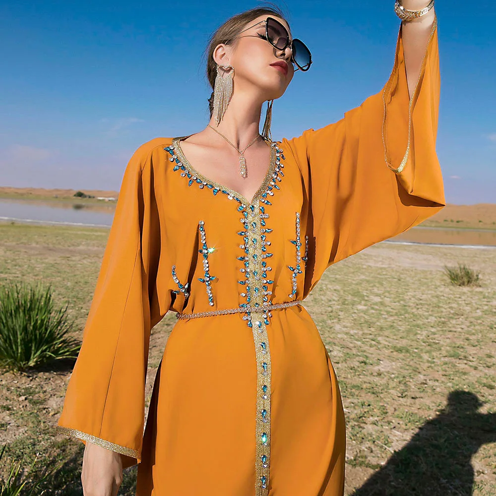 Muslim Dress Women Diamond Robes Dubai Tourism New Long Sleeved Arabic Dress Islamic Clothing Fashion Muslim Evening Dress