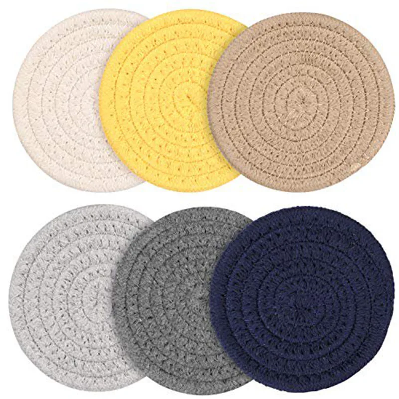 

Free Shipping - Home Decoration Round Weaving Place Table Pad, 18cm Round Heat Resistant Kitchen Anti-Skid Mat Cotton Table Mat