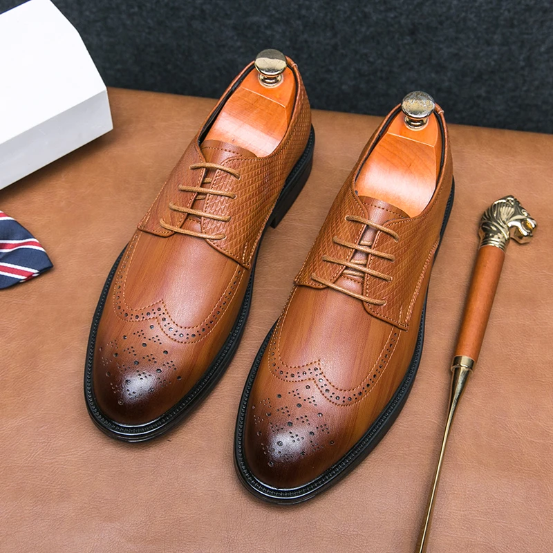 Мужские полуботинки в британском стиле броги с острым носком мужская деловая
